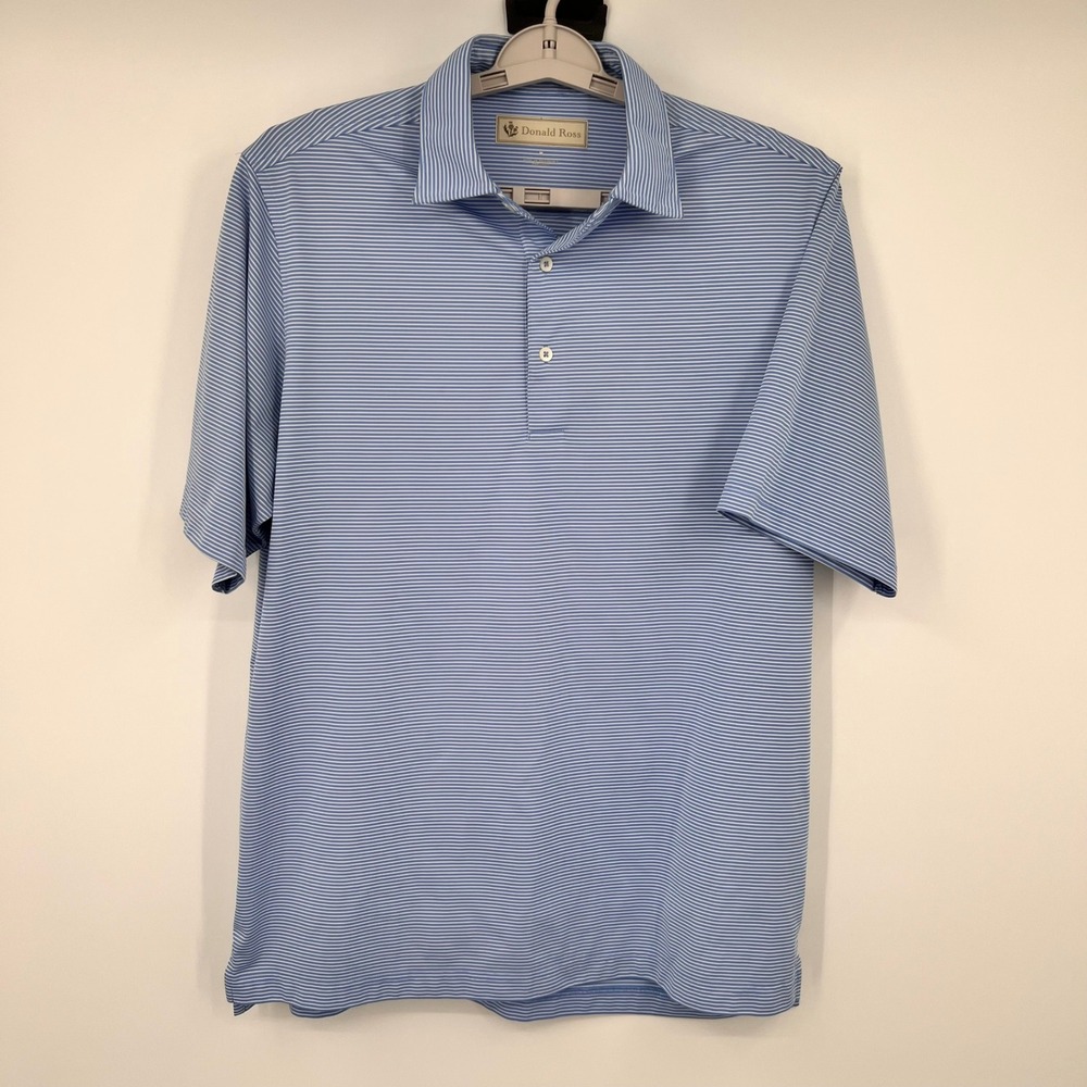 Donald Ross Mens Blue White Striped Performance Golf Polo Shirt Size M